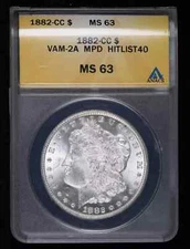 1882 CC Morgan Silver Dollar ANACS MS-63 VAM-21 MPD HILIST 40