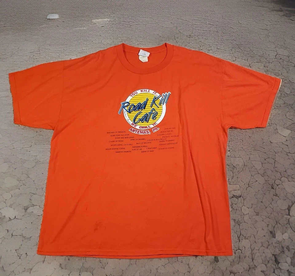 Roadkill Cafe T Shirt 2XL Vintage 00s ‘You Kill It We Grill’ Funny Adult Humor - Image 2 of 4