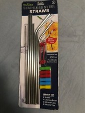 Reusable Stainless Steel Straws 15 Piece Set New