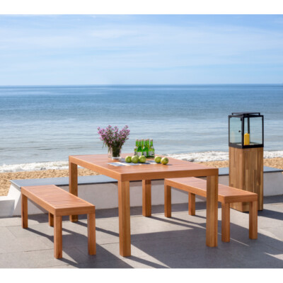 SAFAVIEH Outdoor Collection Dario 3-Piece Dining Set & 2 Benches| Natural |