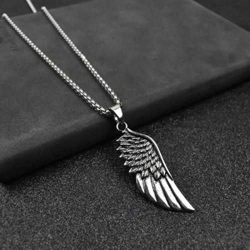 Mens Stainless Steel Angel Wing Feather 