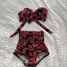 Unique Vintage Brand High Waist Swim Suit Bikini Watermelon SZ XS