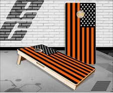 American Flag Black and Orange Cornhole Boards Bean Bag Toss Game