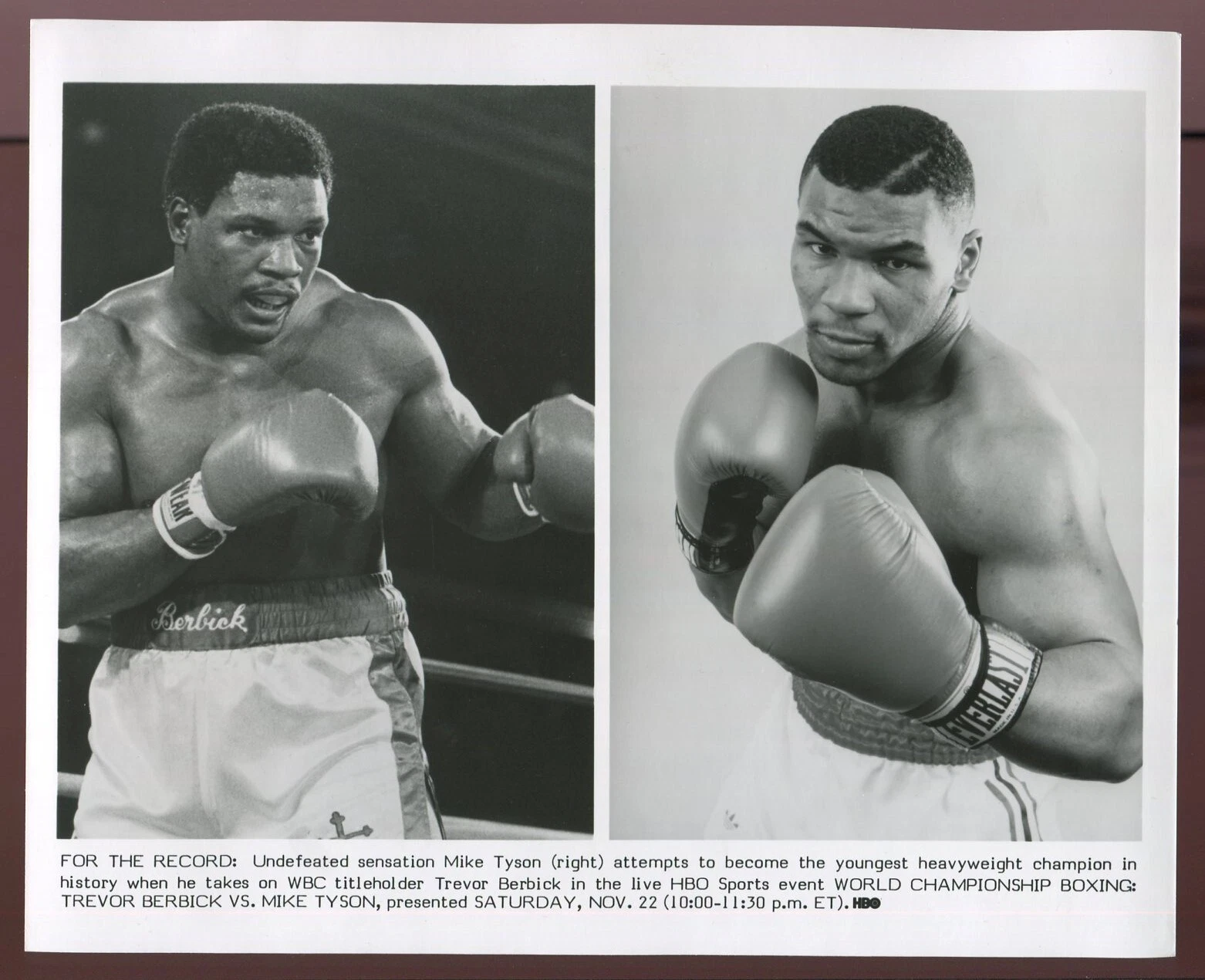 1986年 "rookie" Mike Tyson HBO ボクシングプレス写真初優勝バービック - 画像1/2