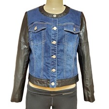 MOMA Giacca Denim Bottoni Trapuntata Ecopelle Zip Maniche Blu Jeans Donna 38