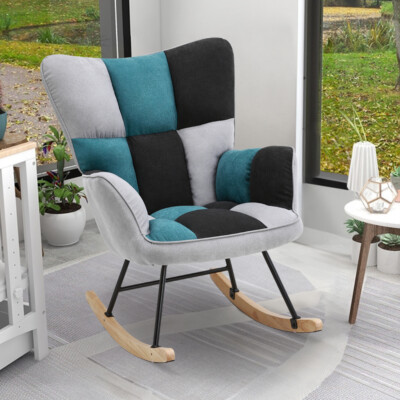 Sun Lounger Rocking Chair Rocker Recliner Patchwork Fabric Tub Armchair  Sofa NEW UK
