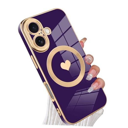 Magnetic for [Compatible with Magsafe] Cute Love Luxury iPhone 16 Case purple