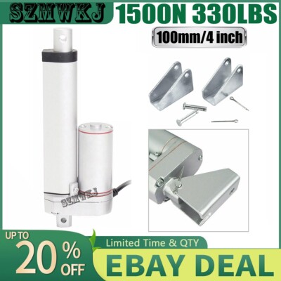 12V Set of 100mm 4" inch Stroke 330lbs 1500N Linear Actuator&Brackets ...