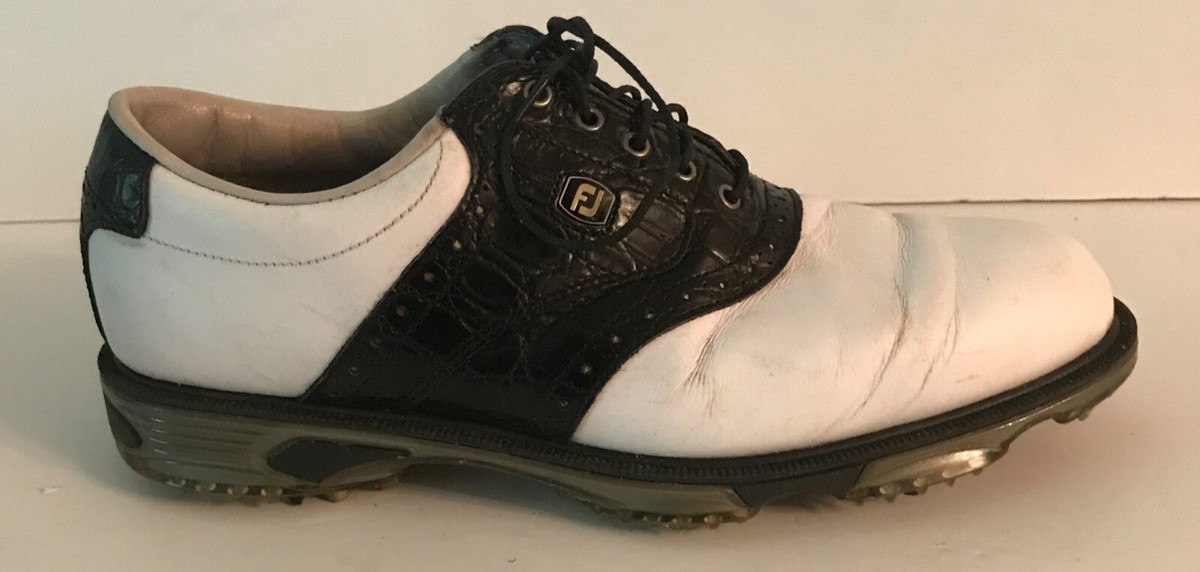 FootJoy Mens White DryJoys Tour Golf Shoes Saddle Alligator Croc
