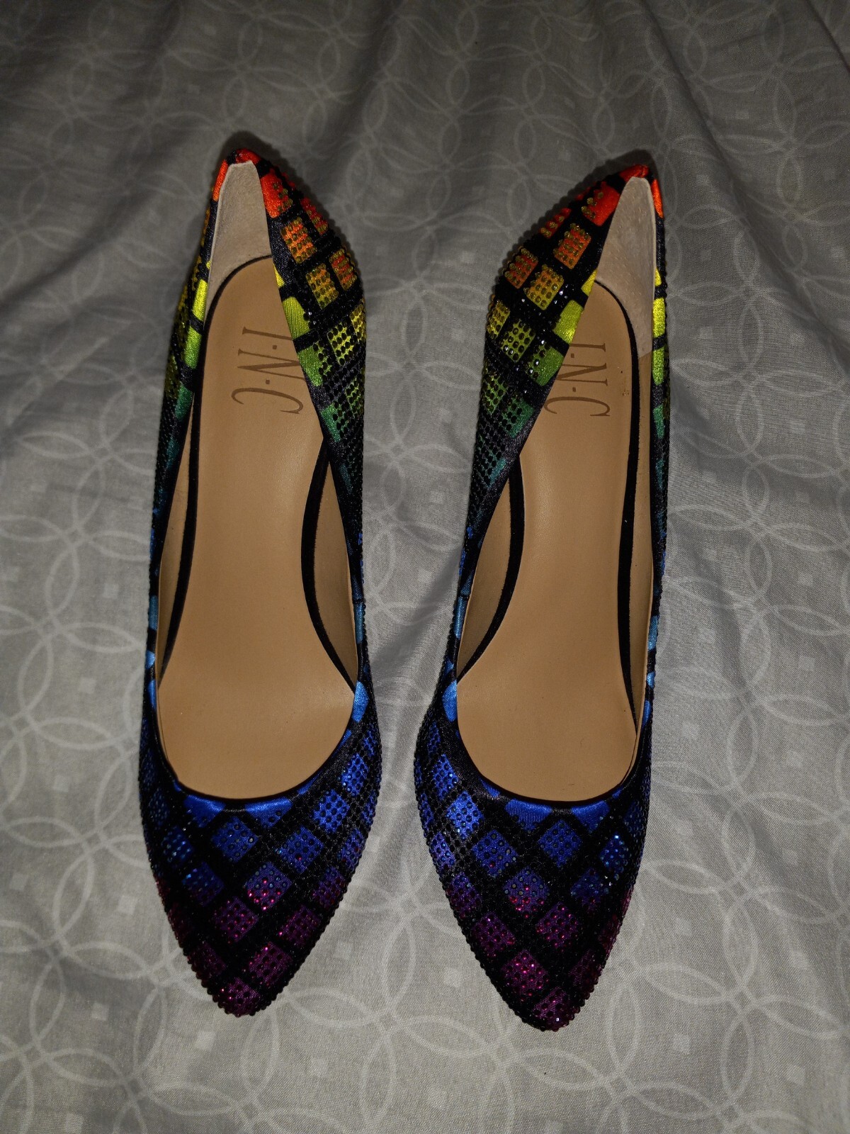 Rainbow Rhinestone Black Diamond Pattern Heels Wo… - image 4