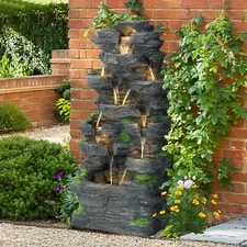 10-Tier Cascading Rock Water Fountain Outdoor Garden Waterfall with Lights