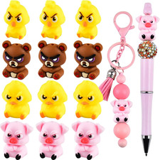 3D Silicone Beads for Keychain Making, 12 PCS Angry Animal Silicone Focal Beads