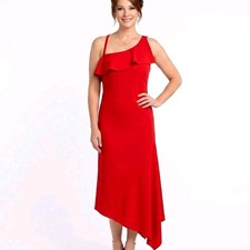 ASOS Tall Red One Shoulder Midi Dress UK 14 EU 42 Asymmetric Ruffle Evening