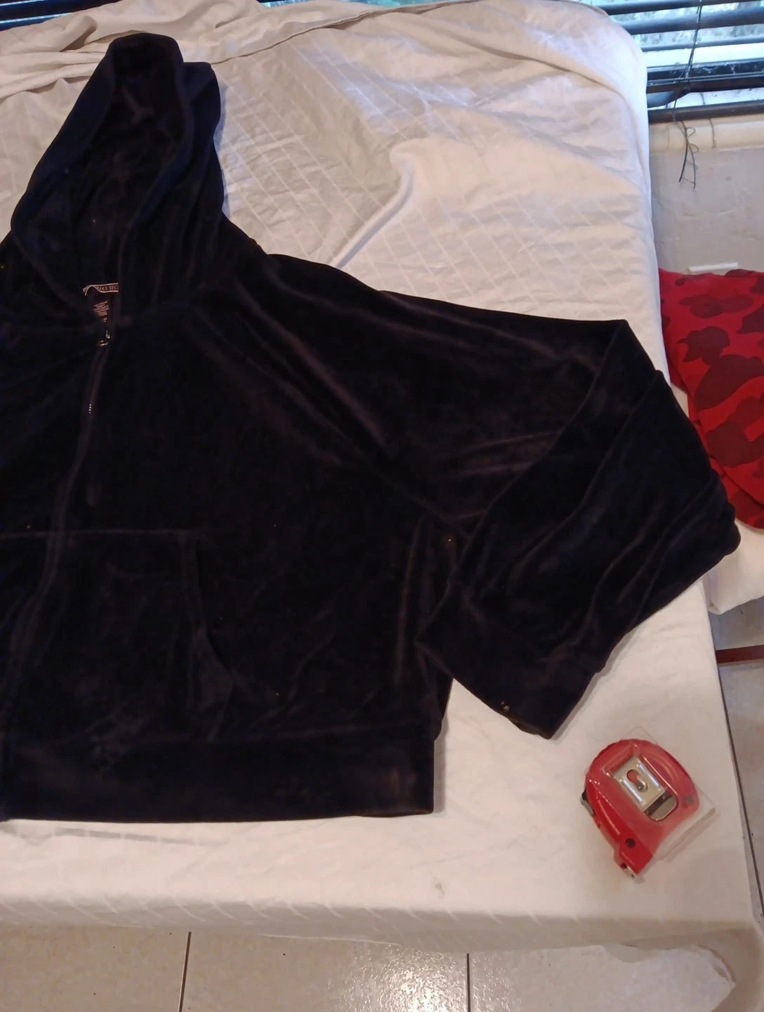 UNDERCOVER FELPA CON CAPPUCCIO Victoria's Secret VELLUTO ROSA logo ricamato FULL ZIP CROP velluto taglia XL