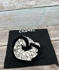 Chanel Coco Mark Scrunchie Leather Black And White