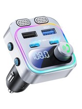 60W Bluetooth 5.4 FM Transmitter Car Adapter Reinforced Dual Mics  Silver