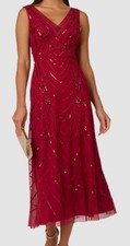 Papell Studio by Adrianna Papell Women's Red Beaded V-Neck A-Line Dress Size 6
