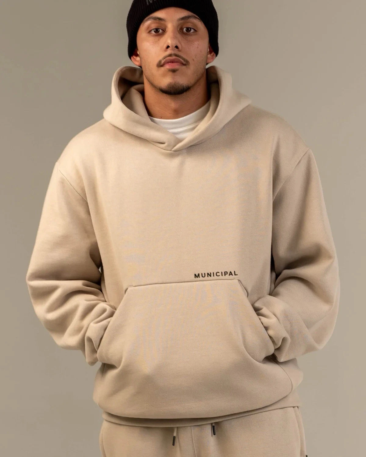 Municipal Men’s Self-Made Hoodie - Size XXL - Beige & Black