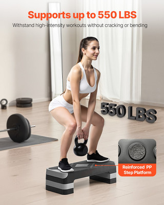 Aerobic Exercise Step Platform Height Adjustable Workout Stepper 4 Riser Gray