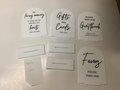 4pcs Acrylic Wedding Signs for Ceremony & Reception 5x7 Inch White *READ