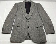 VTG Stafford Harris Tweed Blazer Mens 40 Gray Scottish Wool Herringbone USA READ