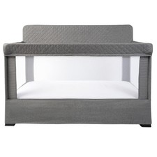 Full Size Baby Crib with Breathable Mesh Panel and Tool-Free Assembly in