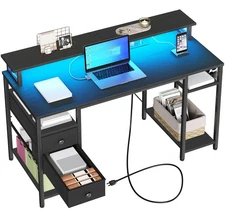 47 inch Gaming Desk with LED Lights & Power Outlets, Computer Desk with Monit...