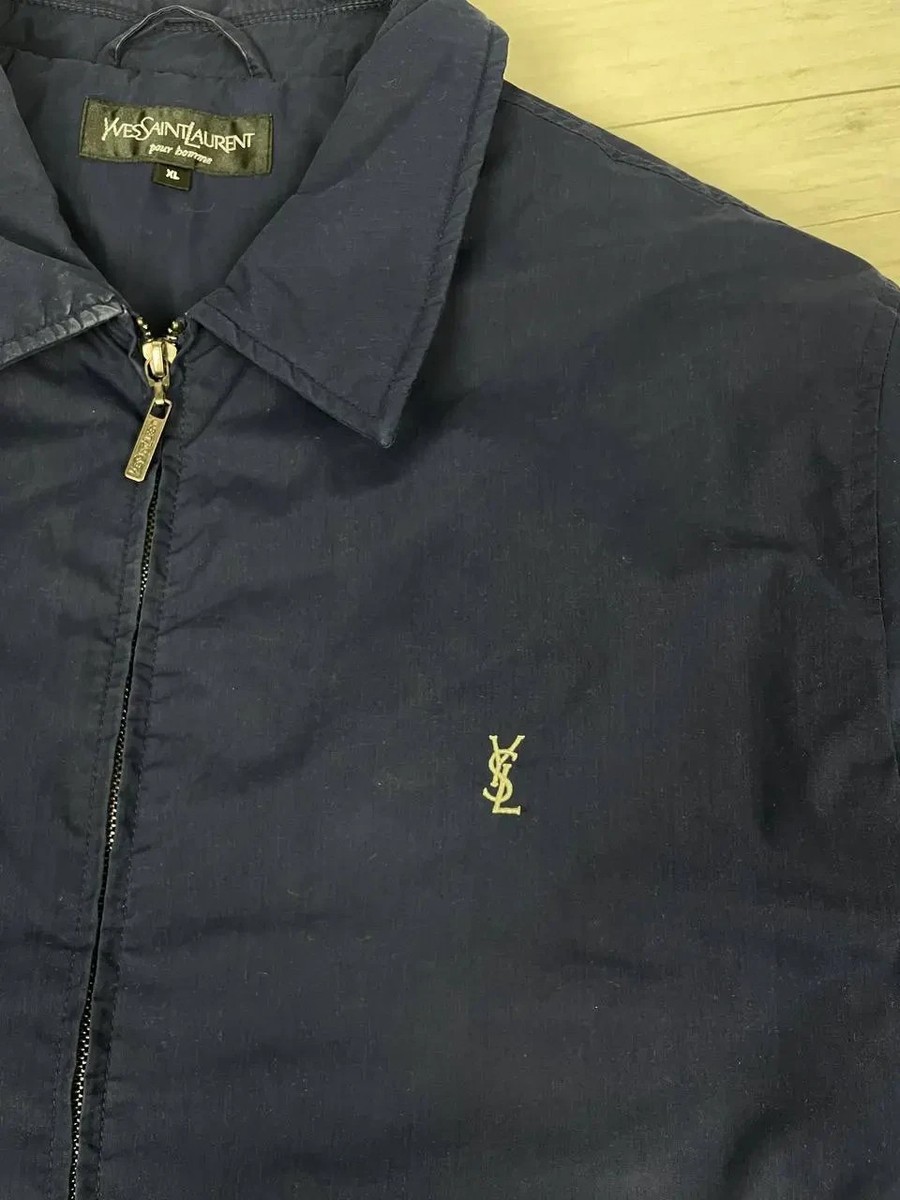 Vintage Yves Saint Laurent Bomber Jacket 90s YSL Men Size XL Blue