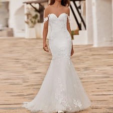 Sweetheart Mermaid Wedding Dress Satin Off The Shoulder Court Train Bride Gowns