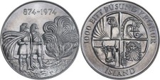 Iceland: 1000 Kronur silver 1974 (1st Settlement) - UNC