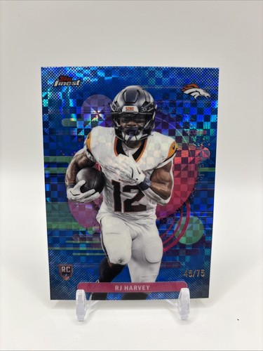 2025 Topps Finest RJ Harvey Uncommon Blue Geometric Refractor /75 Broncos #112