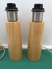 Set of 2 Small Blonde Wood Table Lamps, Modern Bedside, Desk Lamps 11  Tall