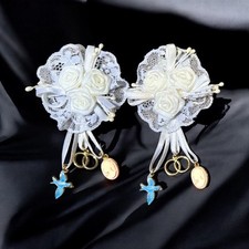 Bridal Bouquet Or Corsage White Lace Rose Cameo Dove Wedding Rings Ornament Pair