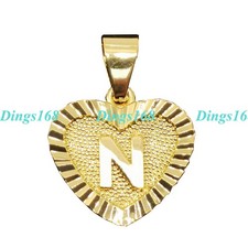 18K Gold Filled HypoAllergenic Alphabet Letter "N" Heart Pendant Necklace Chain