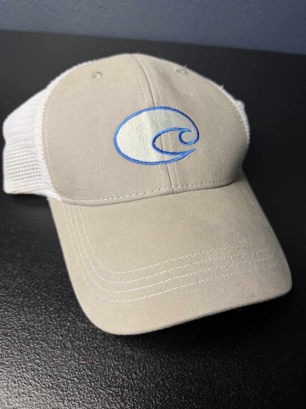 Costa Beige/White Men’s Trucker Hat Mesh Back Breathable Solid Casual One Size