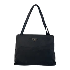 PRADA Tessuto Triangle with logo Tote Bag Shoulder Bag Black SilverHardware