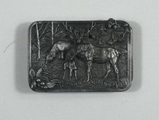 TE07103 VINTAGE 1982 DEER HORSE COMMEMORATIVE ART SISKIYOU BELT BUCKLE