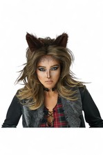 Brand New Lady Werewolf Adult Wig  Ears Set Brown 