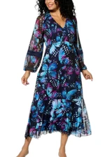 Antthony Women's Printed Mesh Bishop-Sleeve Patio Dress Butterfly