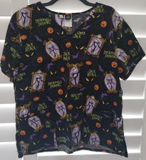 Ladies NIGHTMARE BEFORE CHRISTMAS Black Scrubs Top Jack Skellington, sz XL