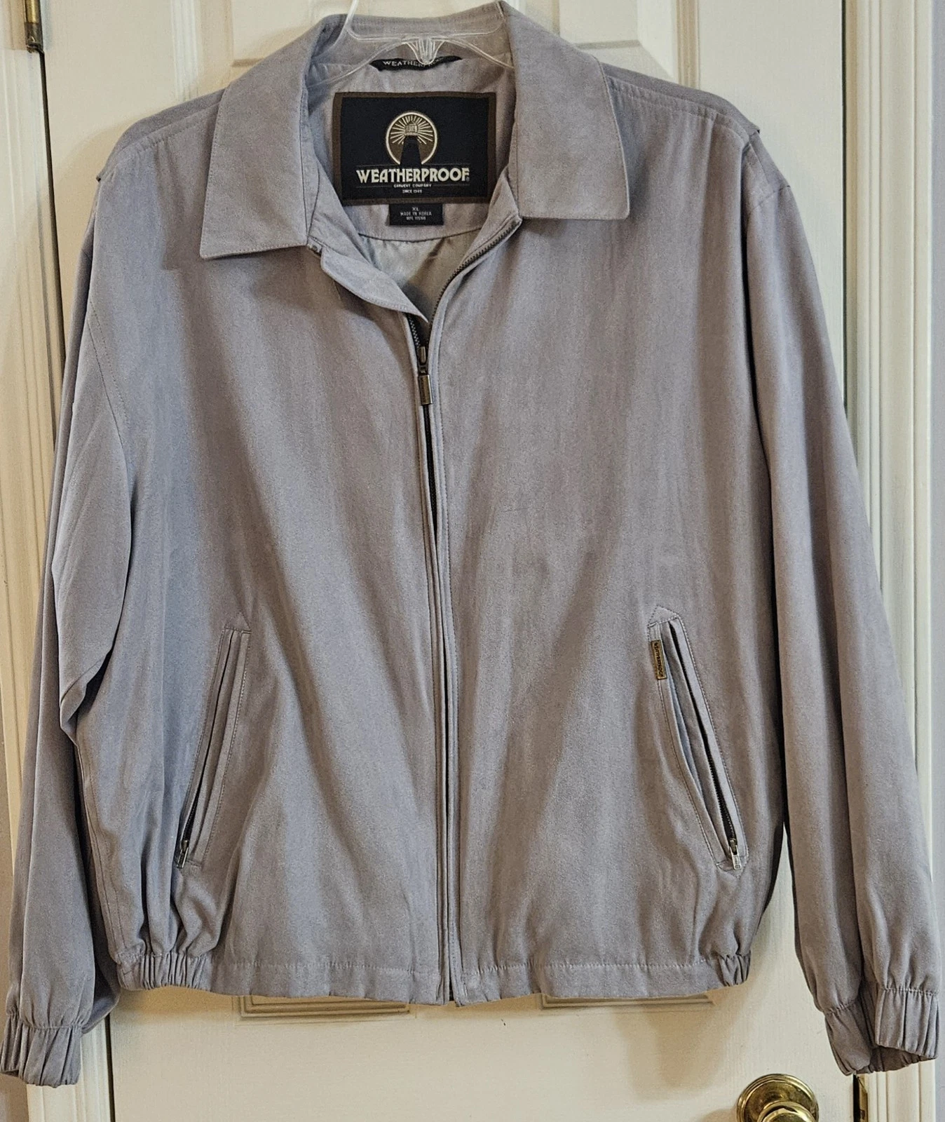 Weatherproof Bomber Jacket Mens XL Full Zip Pockets Collar Gray Ultrasuede