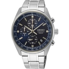 Seiko Essentials Men's Quartz Watch SSB377P1 Chronograph Deep Blue Sunburst 100M