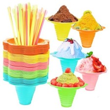 200 pcs Colorful Flower Snow Cone Cups with Spoon Straws  8 oz