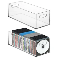 Frcctre 2 Pack Acrylic DVD/CD Storage Box, Clear DVD Holder Case with Handles,