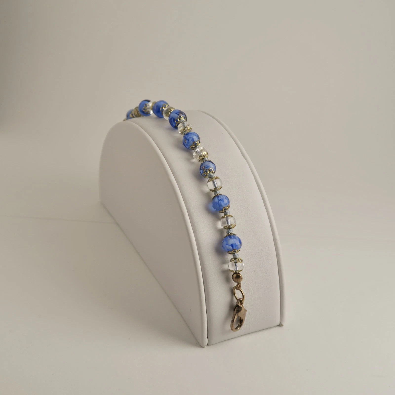 Italian Murano Blue Millefiori Glass Bead Vintage Bracelet Jewelry N154