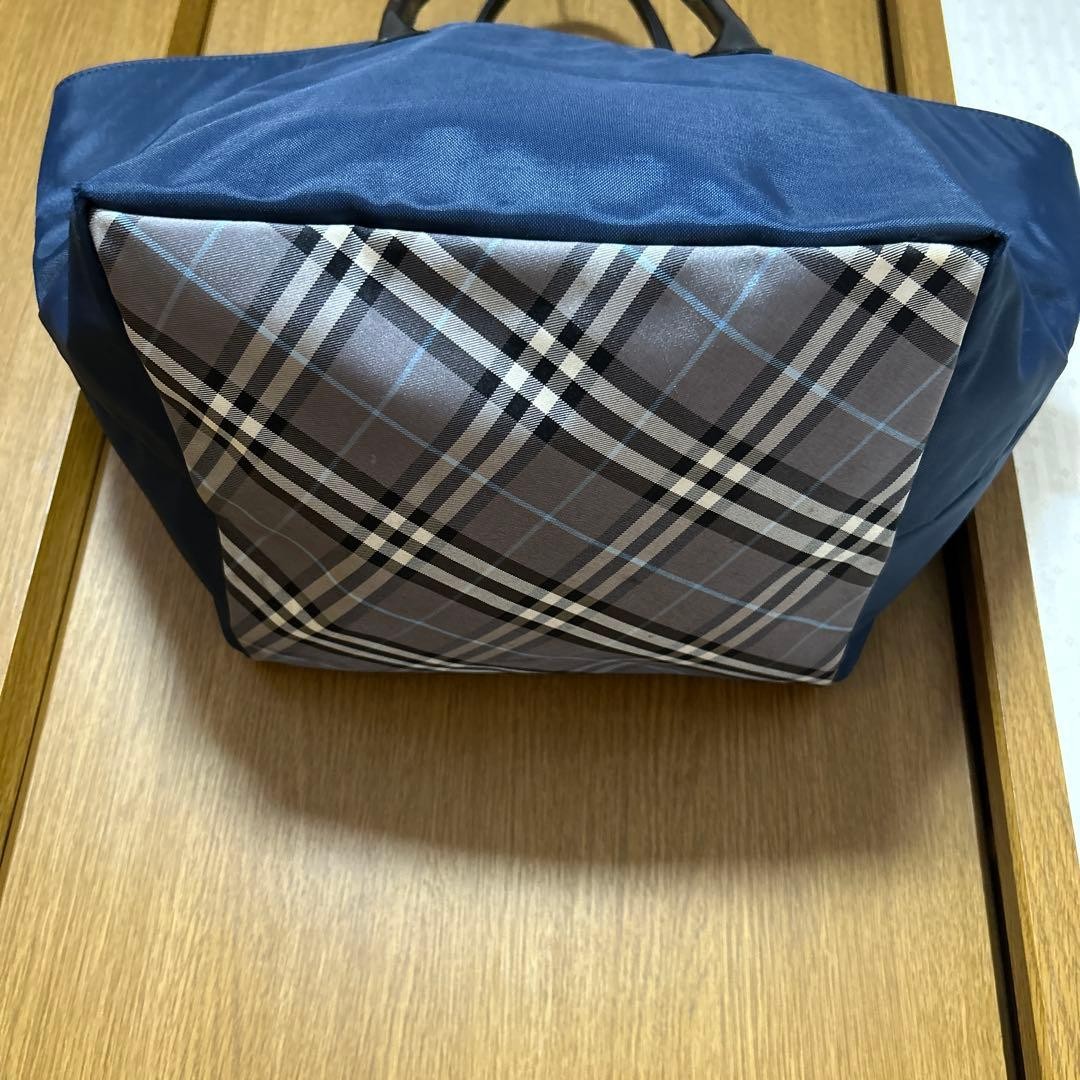 Burberry Blue Label Nylon Tote Bag Navy Check Leather Trim Handbag Bag New thumbnail 2