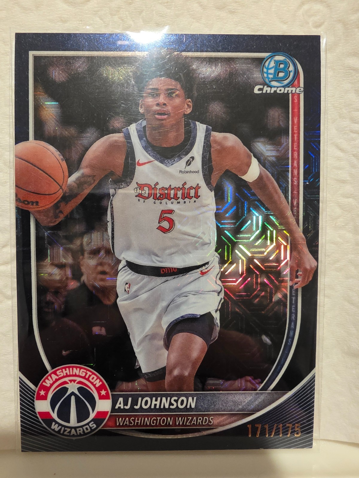AJ Johnson 2025-26 Bowman Chrome Basketball Navy Refractor /175 BCV-178 Wizards