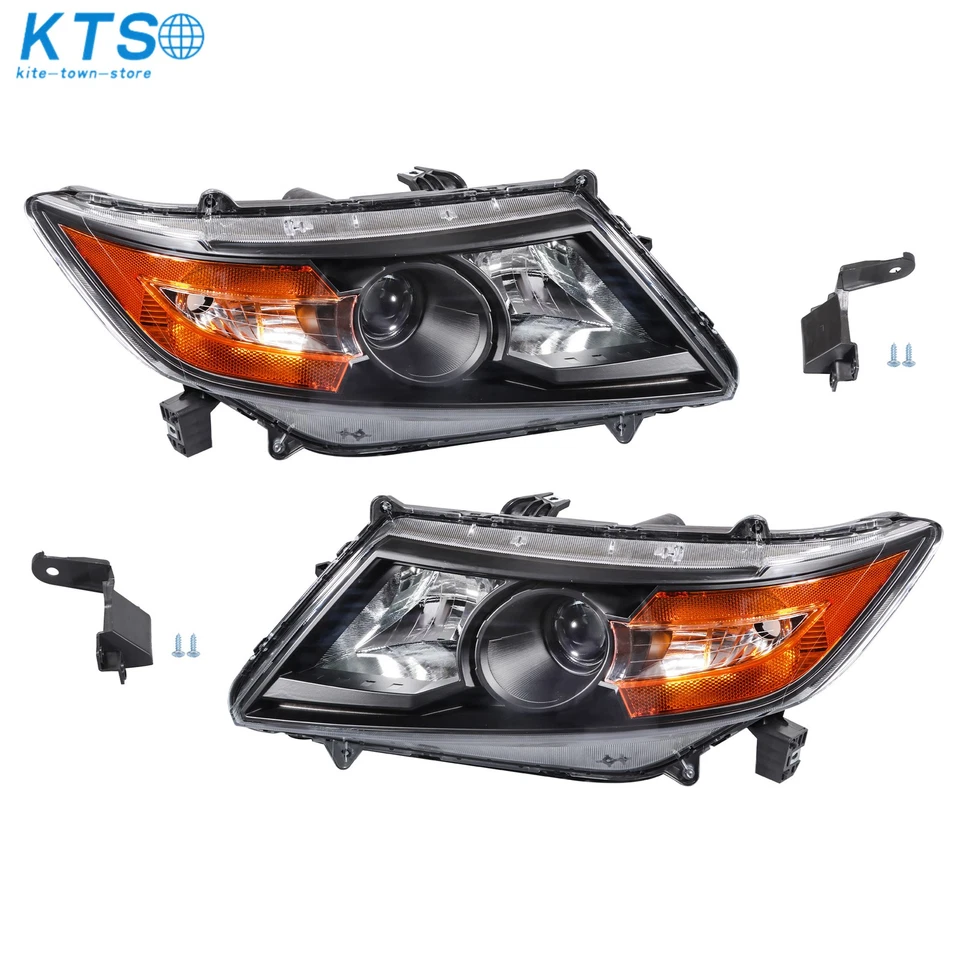 Par de faros delanteros halógenos esquineros ámbar negros para Honda Odyssey 2011-2017 Foto 3 de 4