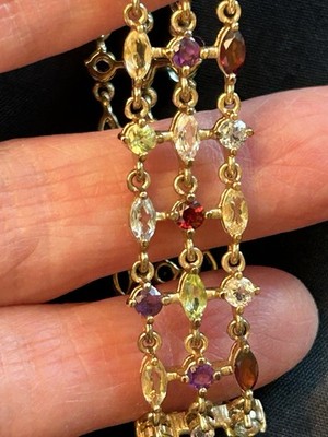 Ross Simons Multicolor Gemstone Sterling Silver Vermeil Bracelet 7 1/2 