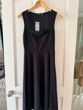 Square Neck sleeveless Midi Skater Dress Black Size uK12 New with Tags
